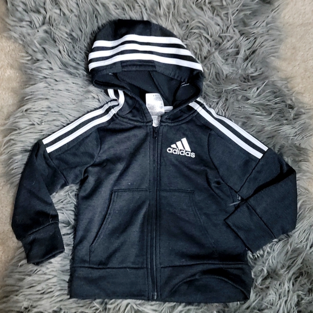 Adidas black and white hooded front zip jacket 3T